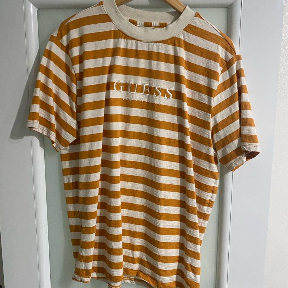 GUESS ORIGINALS DAVID YARN STRIPED TEE YELLOW T-SHIRT (SIZE M)